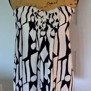 WHBM Silk Geometric Strapless Blouse